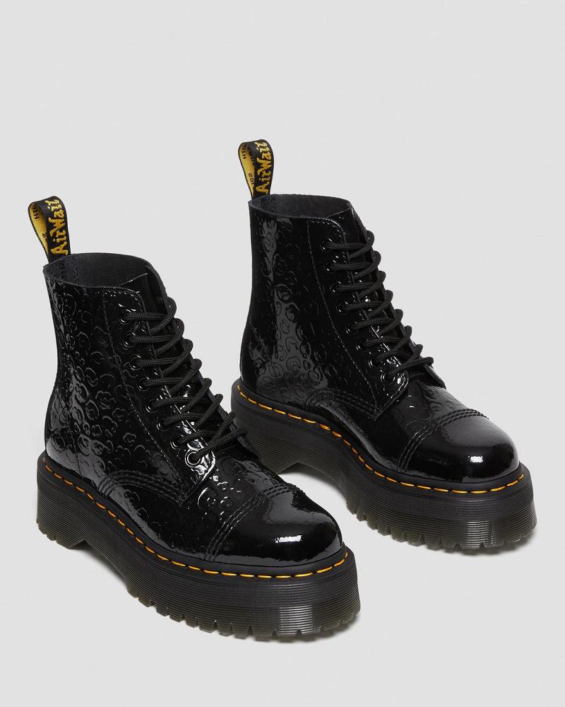 Dr Martens Sinclair Leopard Emboss Patent Lær Platform Støvler Dame Svarte Leopard | Norge 527YXF